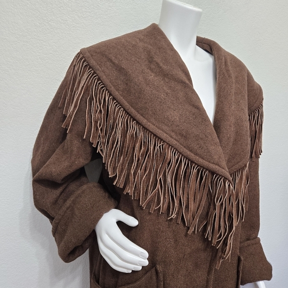 Vintage Donny Brook Brown Wool With Leather Fringe Size L - Picture 11 of 14